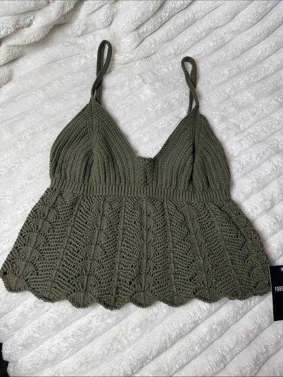 Forever 21 Tops - Forever 21 Olive Green Crochet Knit Cami